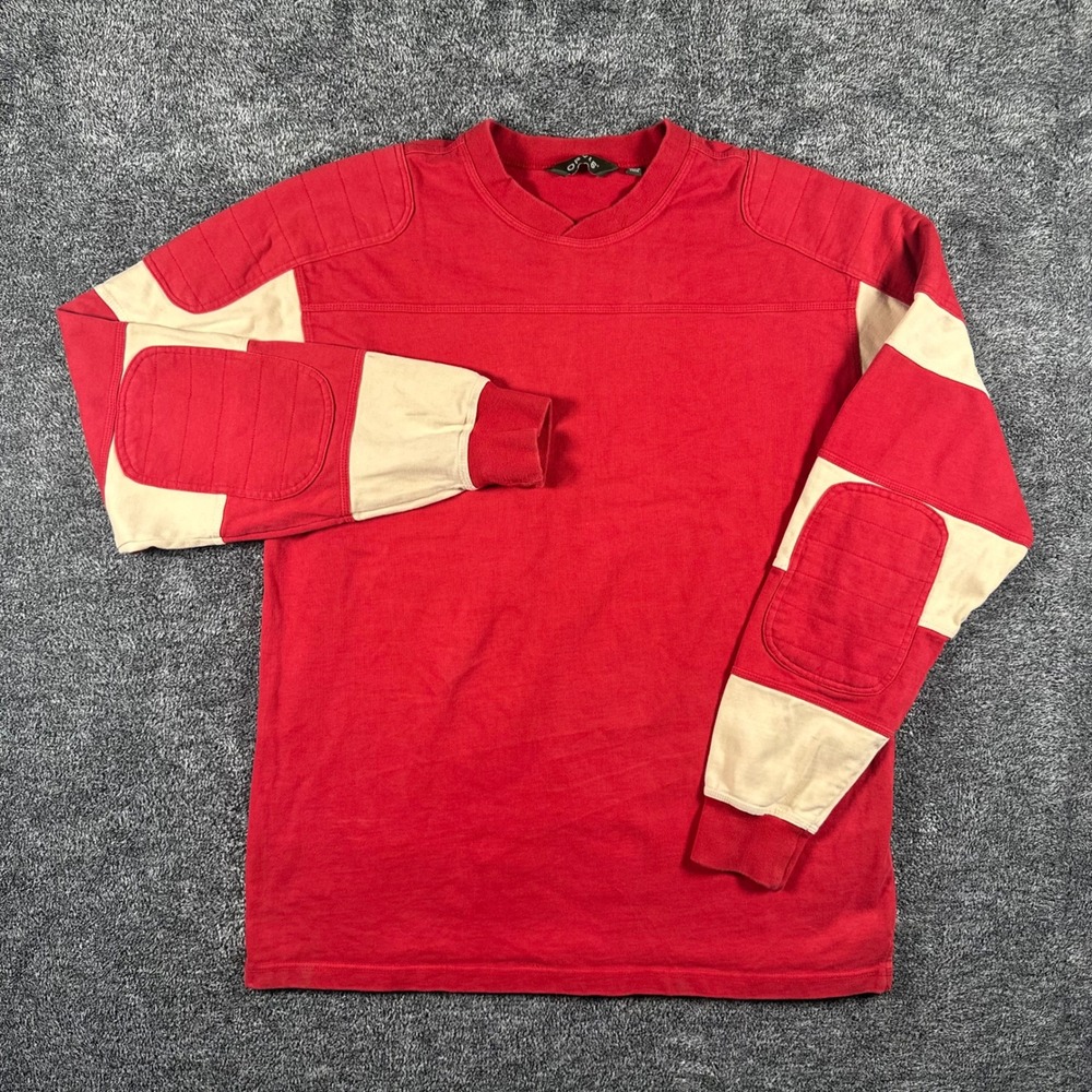 Orvis Shirt Mens M Red Padded Shoulder Elbow Patch Long Sleeve Rugby Shooting